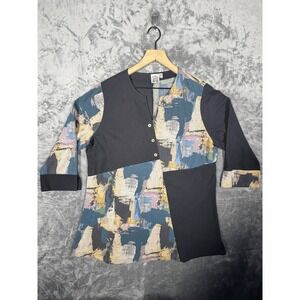 Parsley & Sage Womens Tunic Top Blouse XL Black Multicolor Abstract Art To Wear